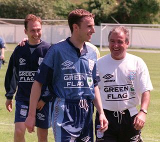 Gareth Southgate shares a joke with Terry Venables