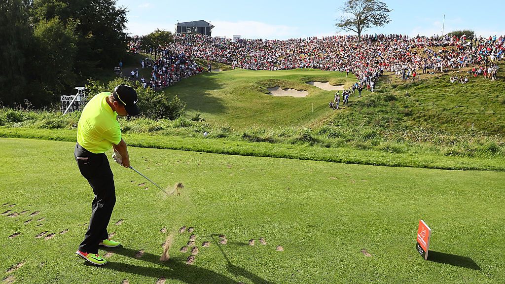 Tom Lewis of England tees off on the 16th hole during the third round of Made in Denmark at Himmerland Golf &amp; Spa Resort in 2016. Made in Himmerland live stream. 596251248