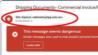A screenshot of a malicious email showing a fake email address