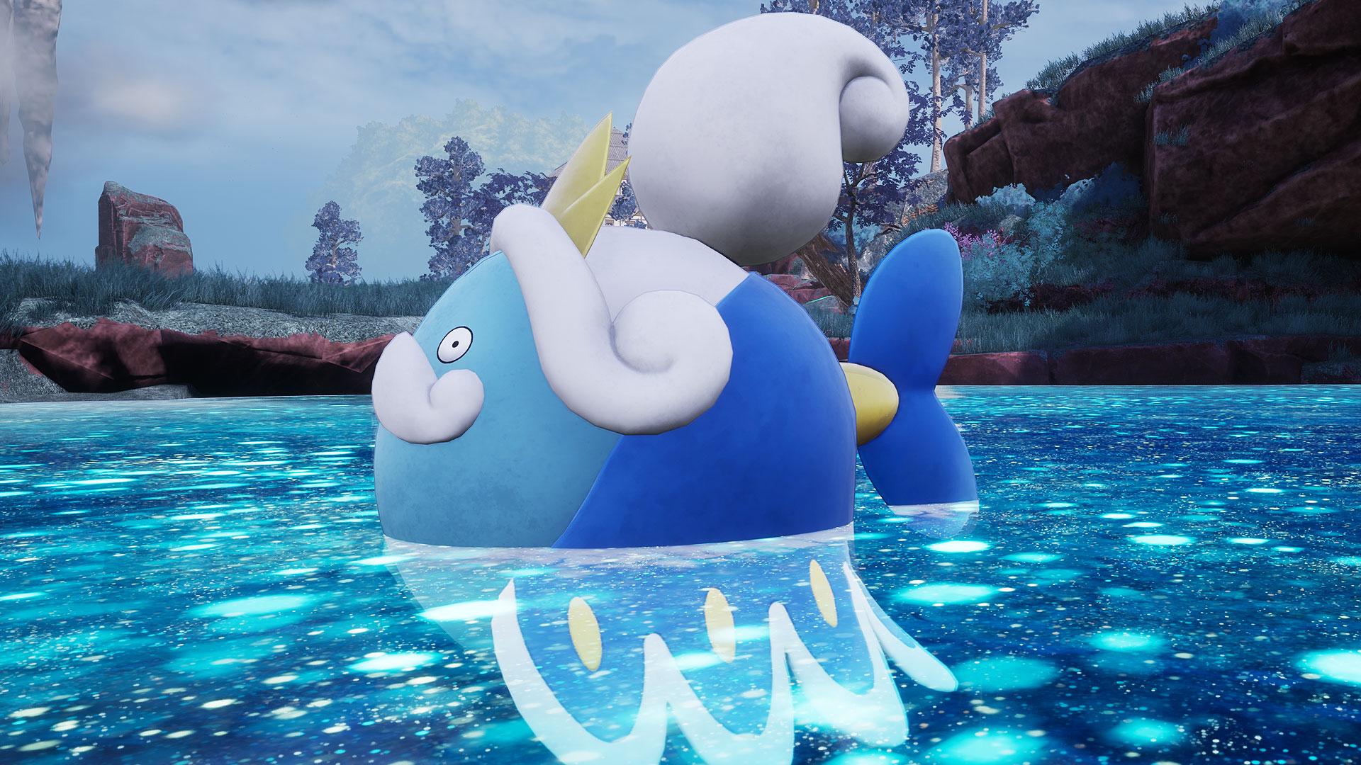 Palworld - Solmora, a royal-looking blue fish pal
