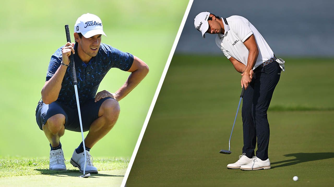 Matteo Manaserro lining up and hitting a putt on the putting green