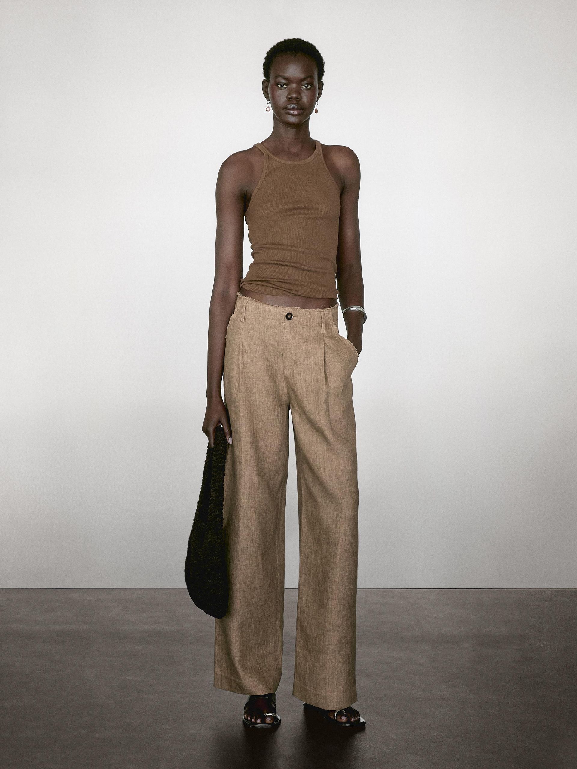 Massimo Dutti, Flowing 100% Linen Trousers With Darts