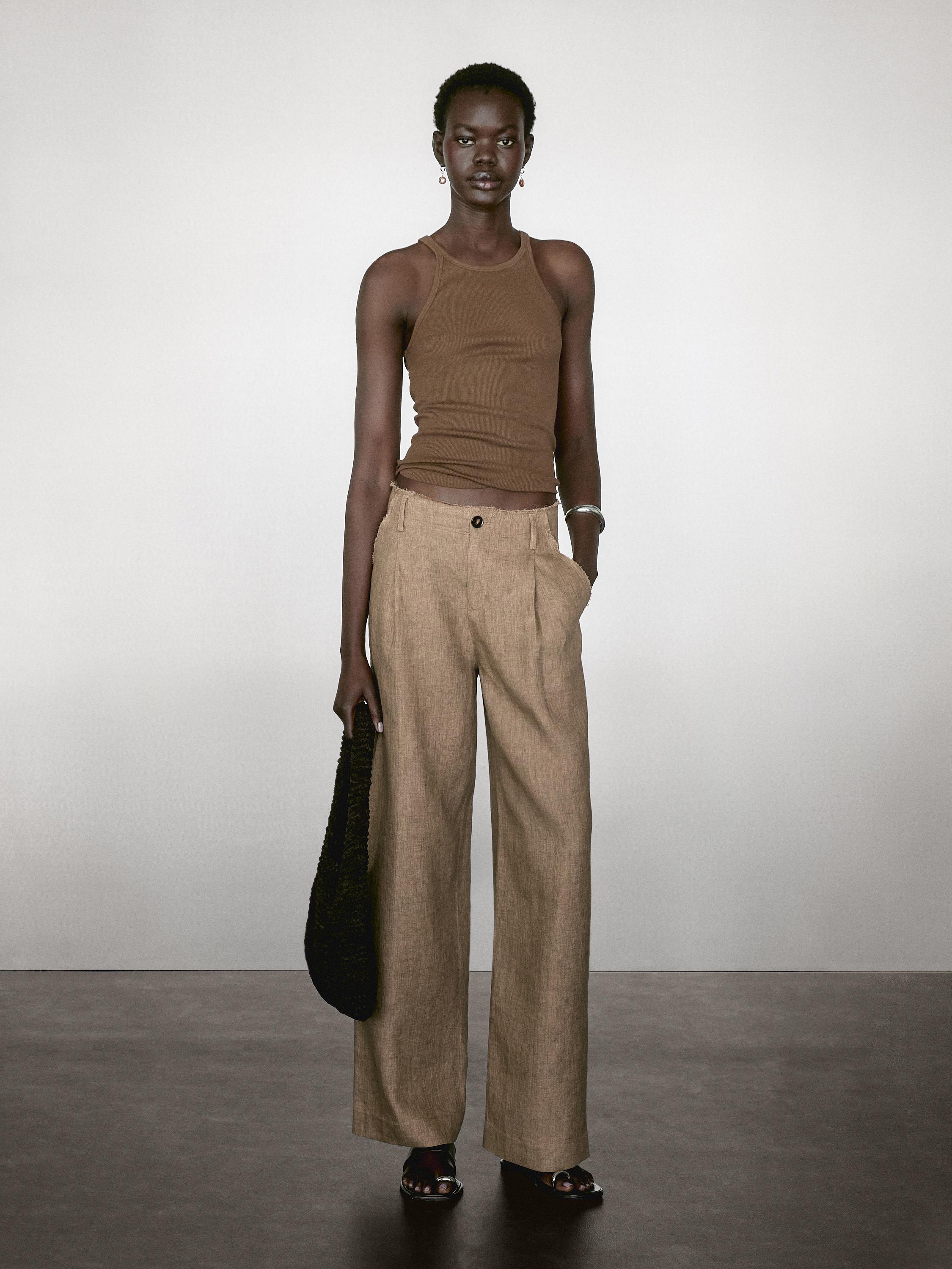 Massimo Dutti, Flowing 100% Linen Trousers With Darts