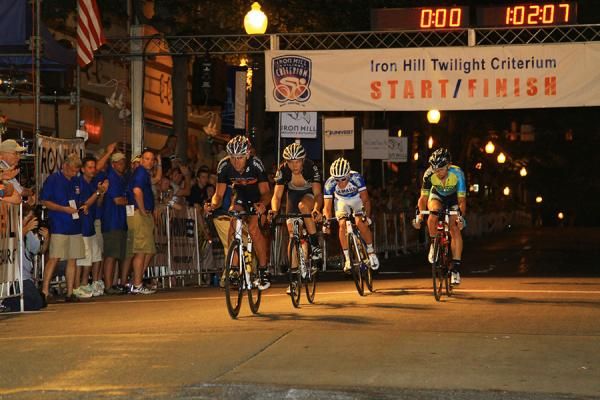 Bobby Lea (Pure Energy Cycling) leads the break at the start of the last lap