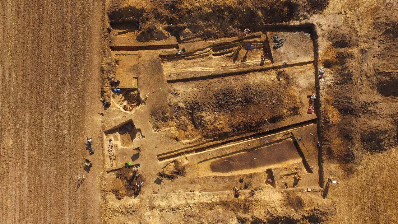 It's thought the ancient cemetery dates from about 5500 years ago. Seven barrows more than 130 feet long have been excavated so far and there may be more than a dozen.