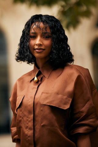 glossy, textured bob at paris fashion week