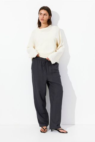 Linen-Blend Drawstring Trousers