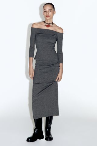 Zara Textured Midi Skirt
