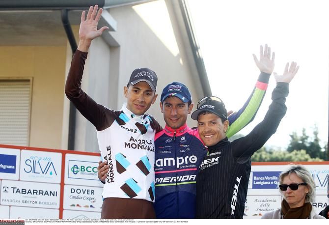 The GP Camaiore podium: Matteo Montaguti, Diego Ulissi and Julian Arredondo