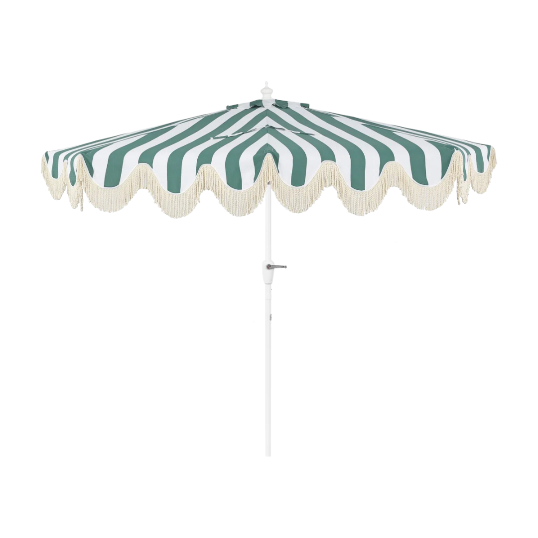 Arlmont &amp;amp; Co. Tasheba 9 Ft. Classic Scalloped Fringe Half Market Patio Umbrella With Crank, and Uv Protection &amp;amp; Reviews | Wayfair