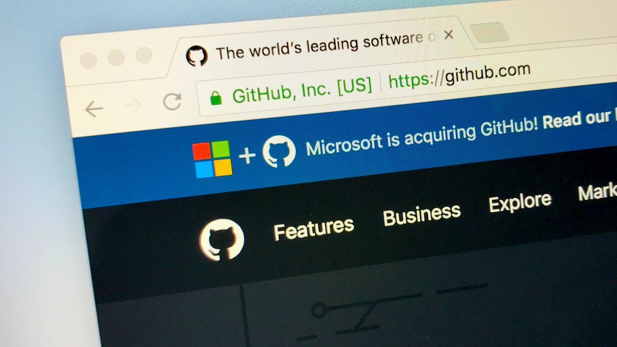 Github&amp;#039;s website with a banner that says Microsoft is purchasing the company