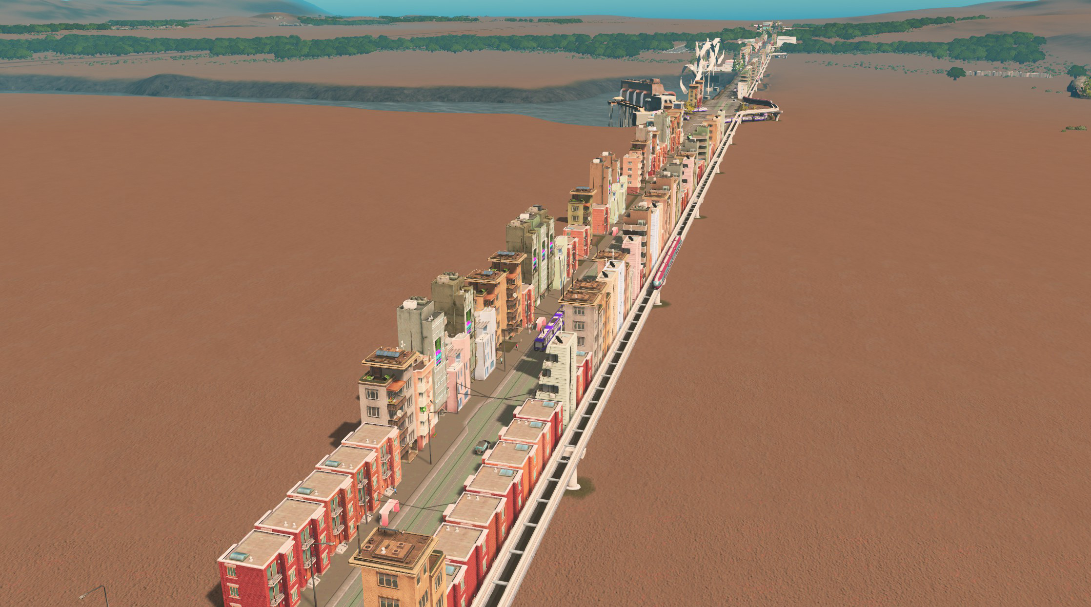 A skinny city in Cities: Skylines