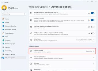Open Optional updates on Windows 11
