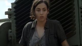 Alanna Masterson looking shocked and scared in The Walking Dead