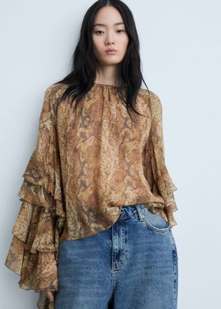 Ruffle Blouse With Snake Print