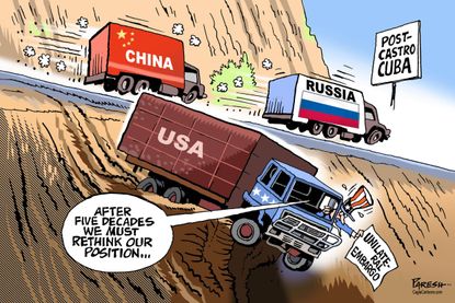 Political cartoon U.S. foreign policy Cuba China embargo