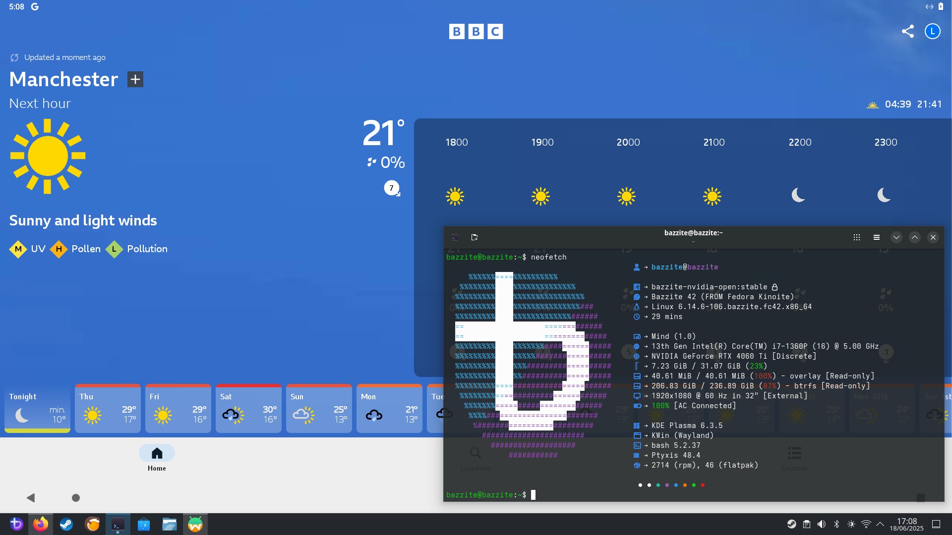 Waydroid running on Bazzite