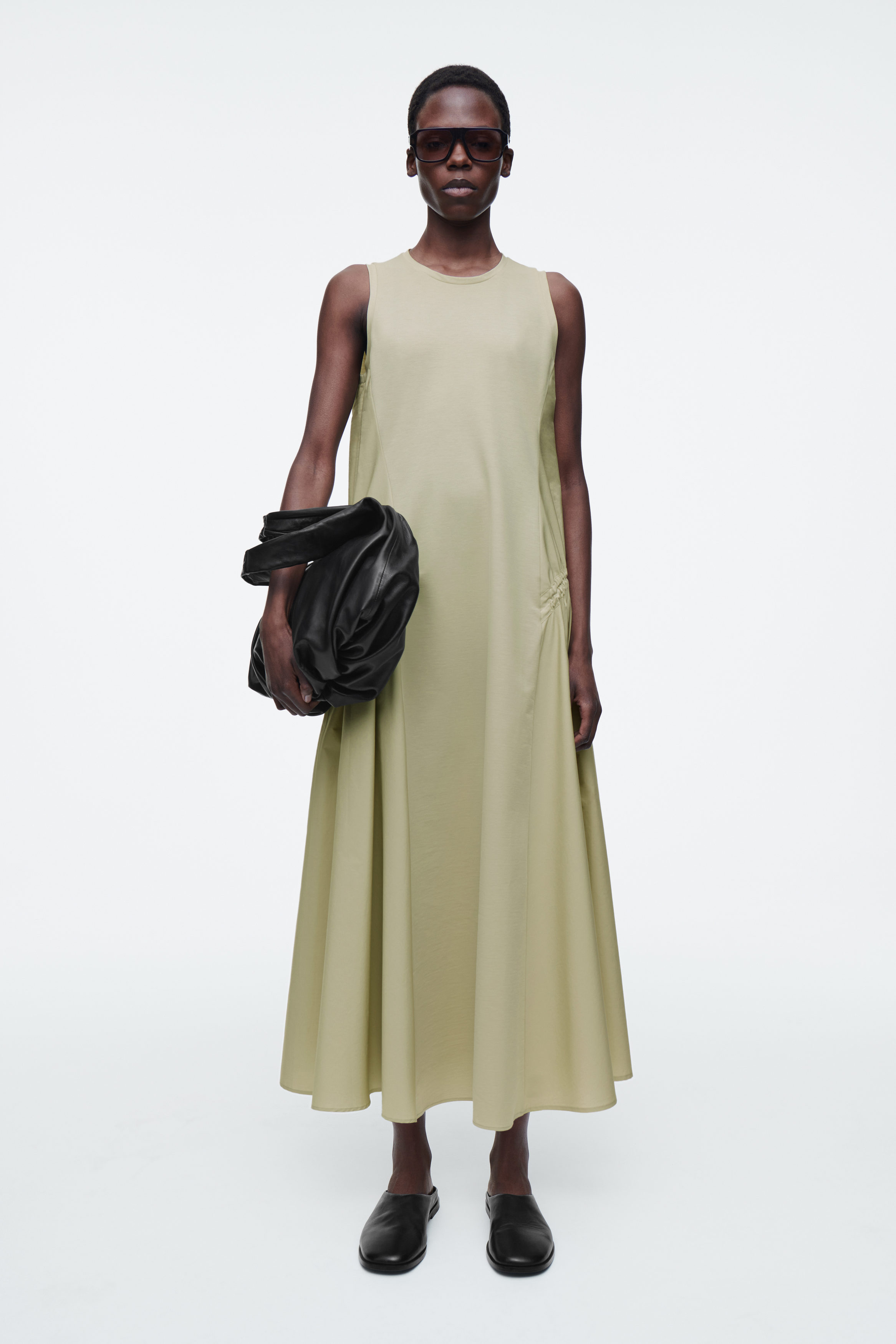 Panelled Gathered-Side Midi Dress