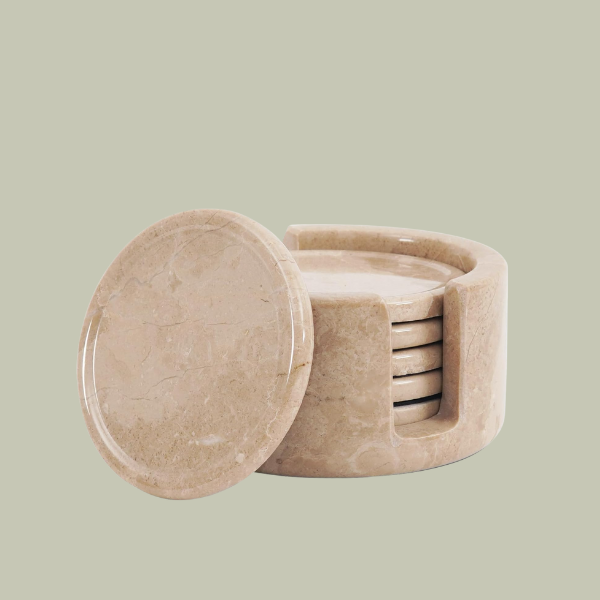 Radicaln, Marble Coasters Set of 6 Verona 3.5 Inch Round Coaster for Drinks With Holder, Drink Coaster for Tabletop &amp;amp; Coffee Table Decor, Ideal Home Decor House Warming Gifts