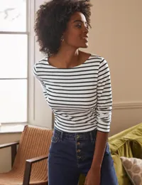 White and Black Long Sleeve Cotton Breton Top £28.00 | Boden