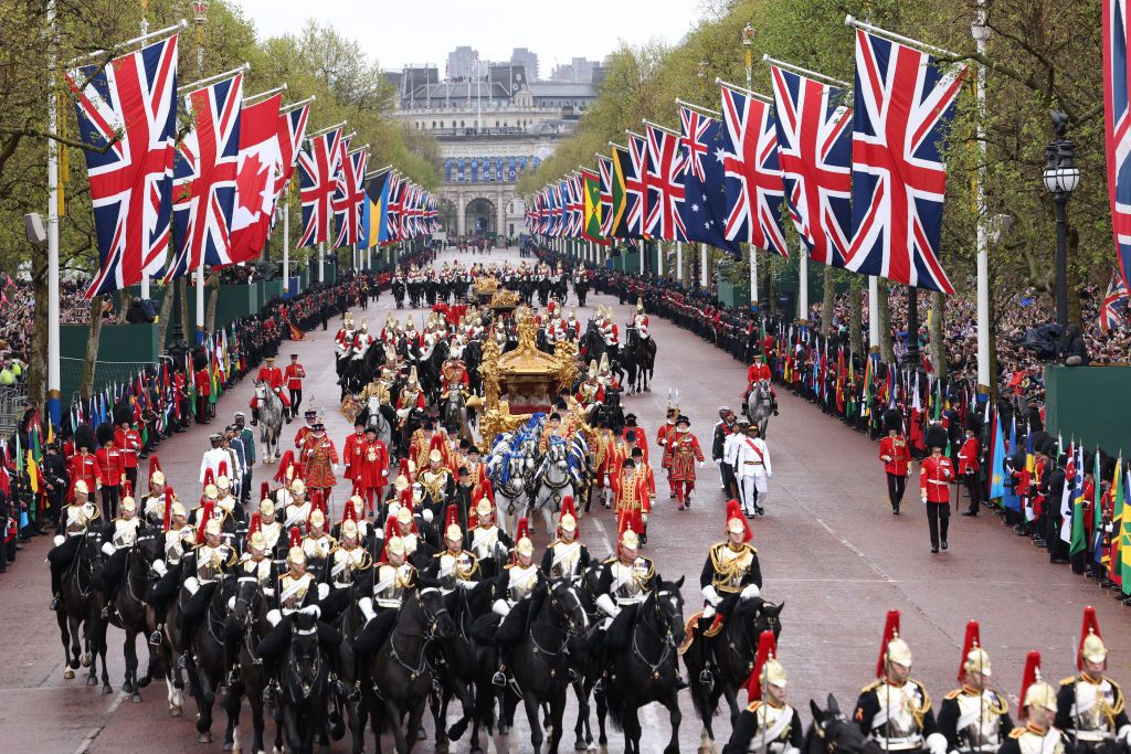 King Charles III on his way to his coronation in London. 