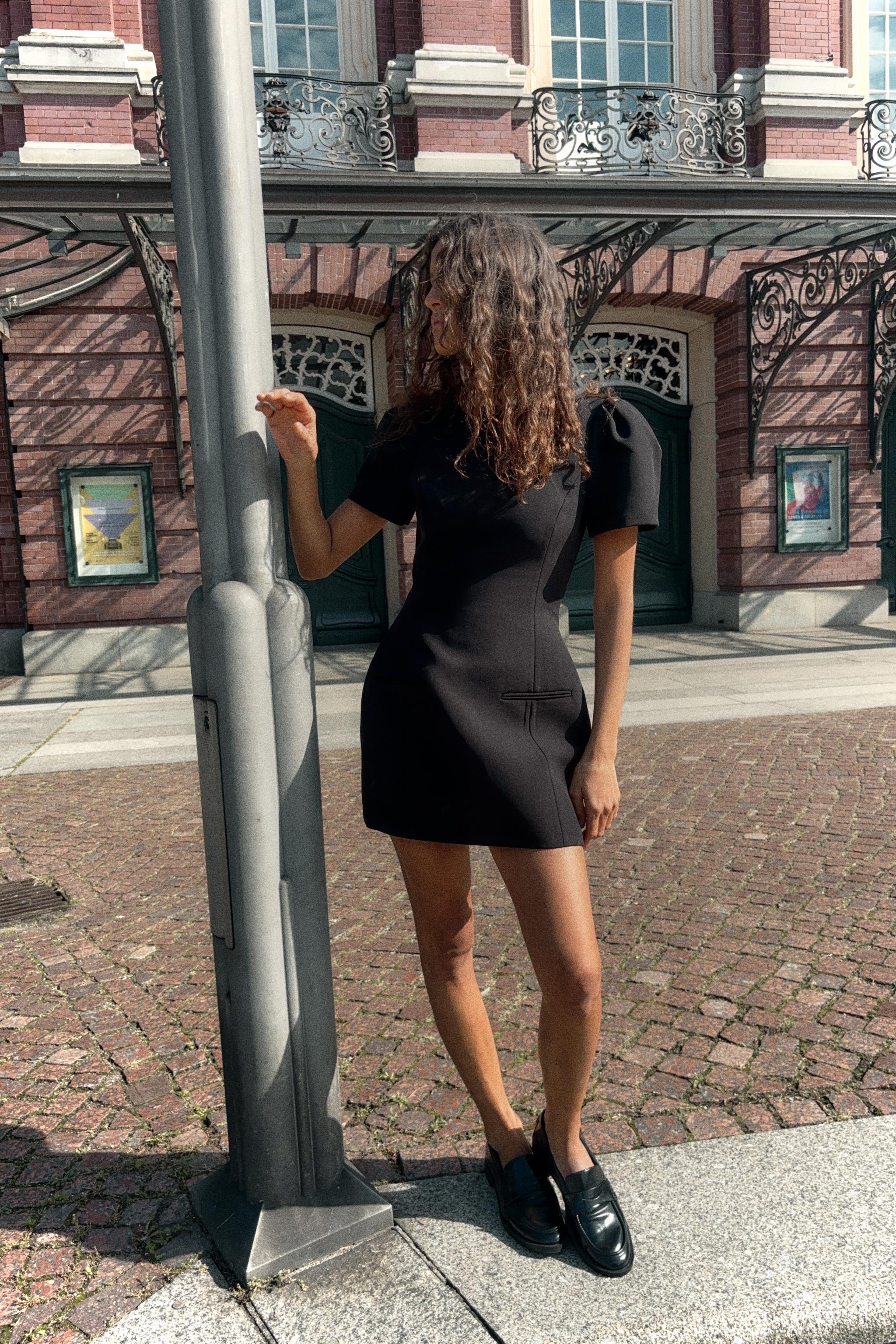 Pleated Short Dress With Pockets