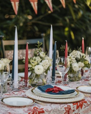 Long red, white and blue candlesticks