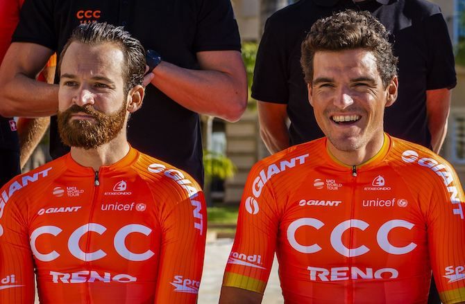 Simon Geschke (left) with CCC Team leader and Olympic road race champion Greg Van Avermaet
