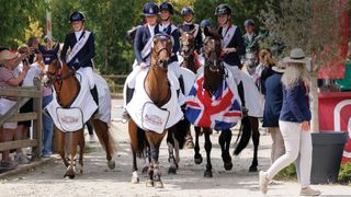 The British pony showjumping team at the 2026 European Championships. 