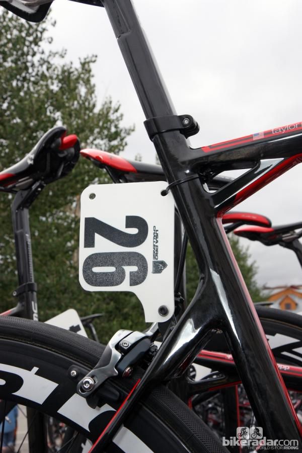 BMC mechanics used a mix of bolt-on number holders and zip-ties for the riders' USA Pro Challenge number plates.