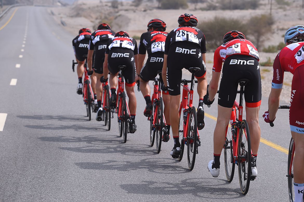 Ben Hermans at the Back of the BMC train