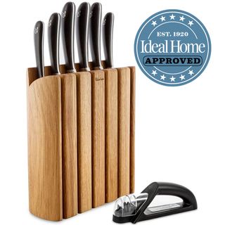 Robert Welch Signature Book Oak Wood Filled Knife Block with Ideal Home approved logo