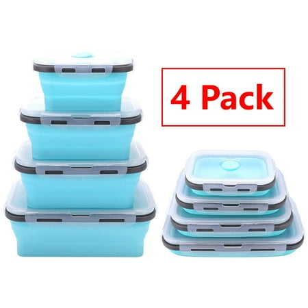 Bocaoying 4 Pack Silicone Collapsible Bowls With Airtight Lids, Collapsible Food Storage Containers, Foldable Lunch Bowls for Kitchen Travel Camping Microwave and Freezer Safe