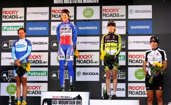 Irina Kalentieva (Topeak Ergon) on the elite women's cross country podium in Nove Mesto