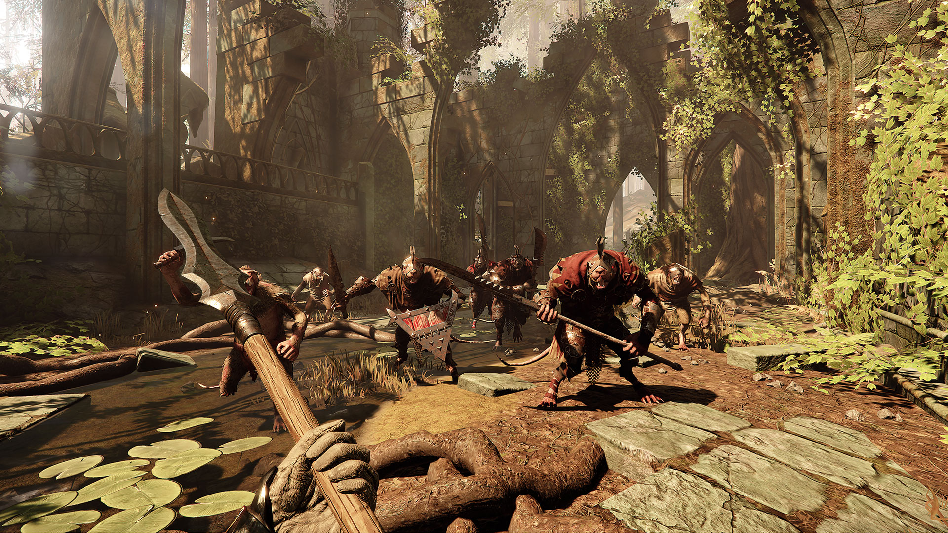 Fighting Skaven in Vermintide 2, one of the best Warhammer games.