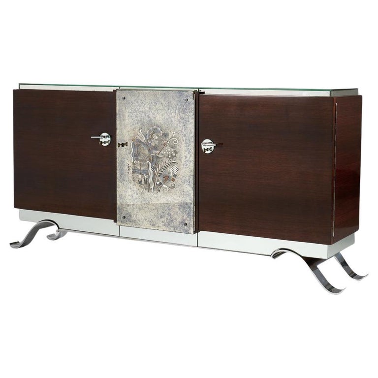 Jules Leleu, Three-Door Cabinet With Mirrored Front, France, C. 1936