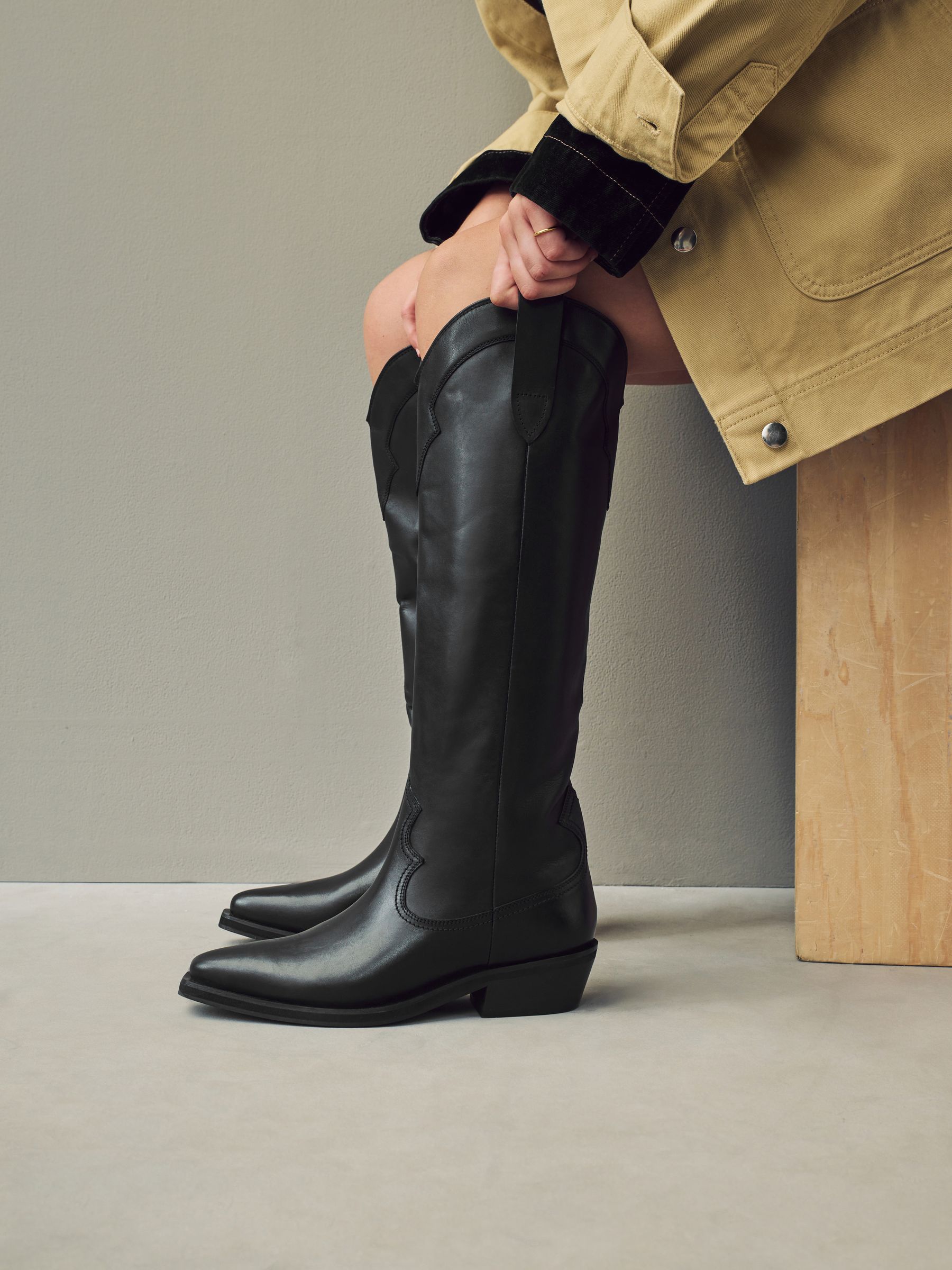 Black Leather Forever Comfort® Cowboy Boho Knee High Boots