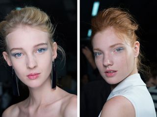 Fresh, dewy skin and juicy pink lips gave enhanced look to the model