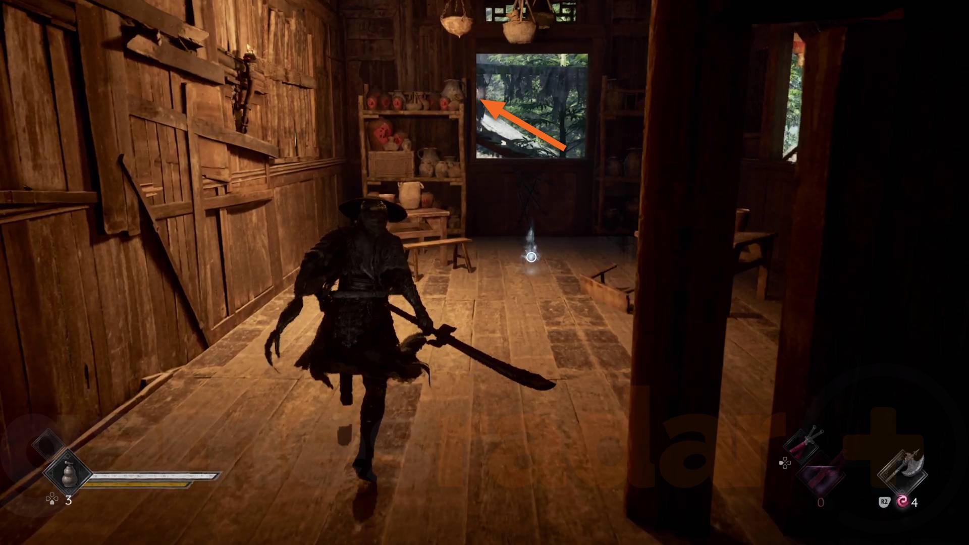 Phantom Blade 0 Soul running through shack towards window that leads to cell key