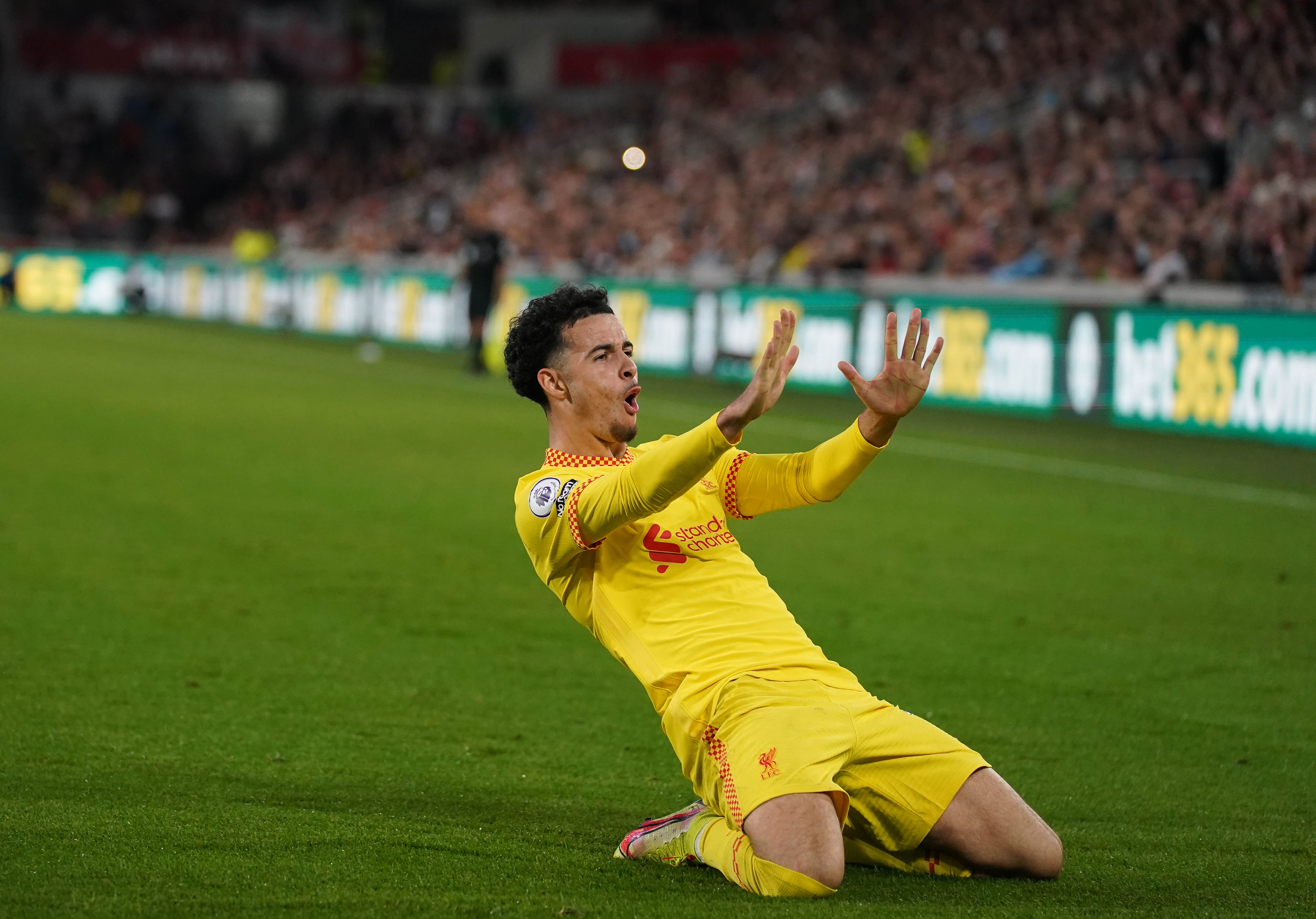 Liverpool midfielder Curtis Jones celebrates a goal