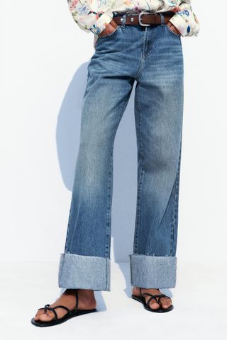 Z1975 High Waist Cuffed Straight Cut Jeans