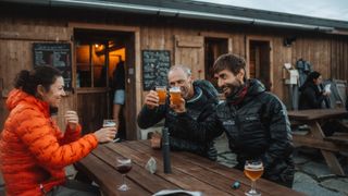hikers recovering with beer