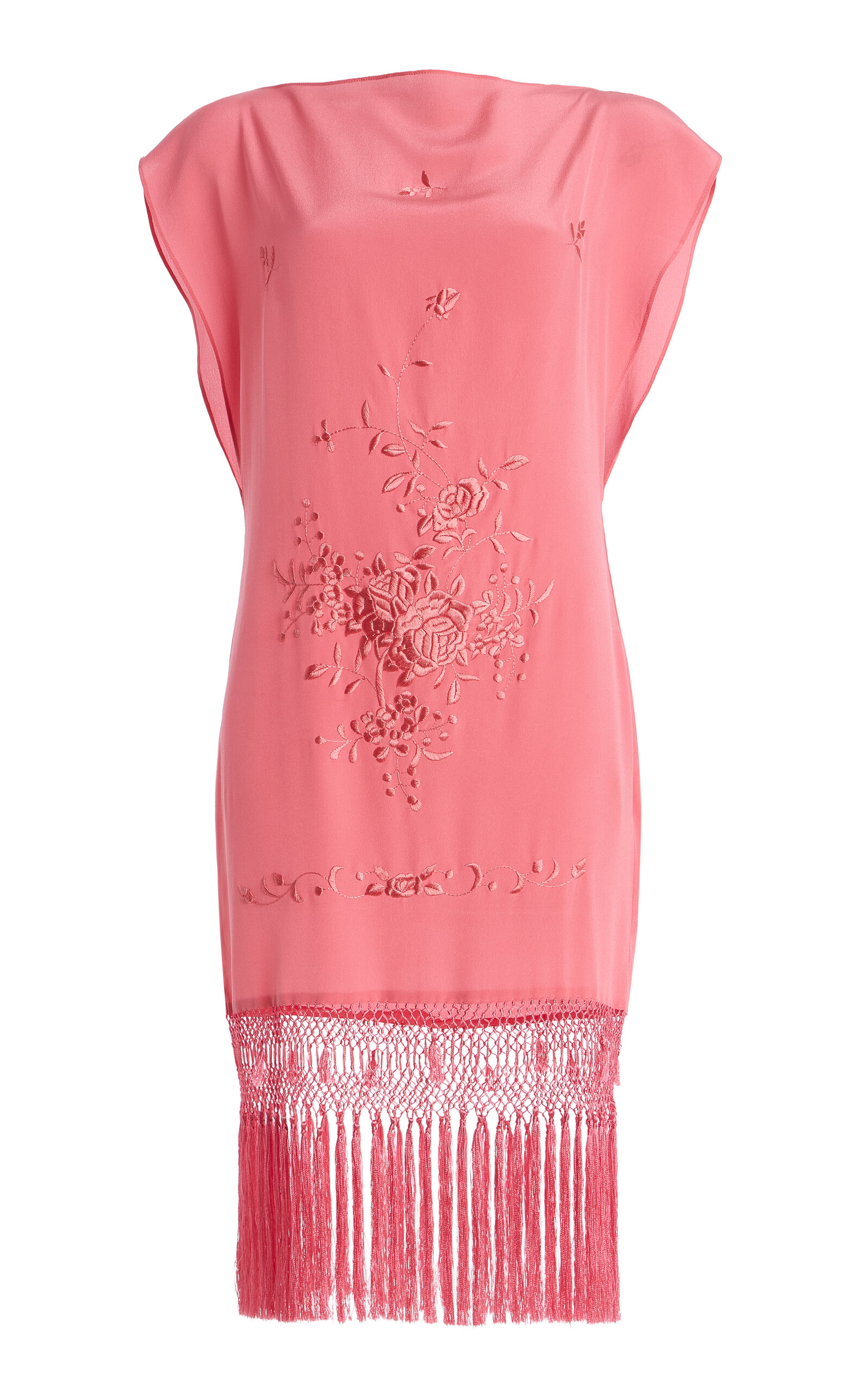 Exclusive Piano Shawl Embroidered Silk Mini Shift Dress