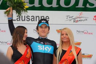 Prologue winner Geraint Thomas (Sky) on the podium.