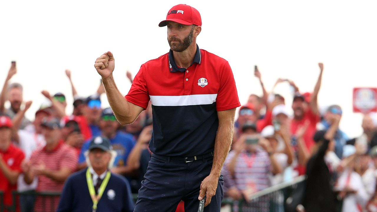 Dustin Johnson in his singles match in the 2021 Ryder Cup at Whistling Straits