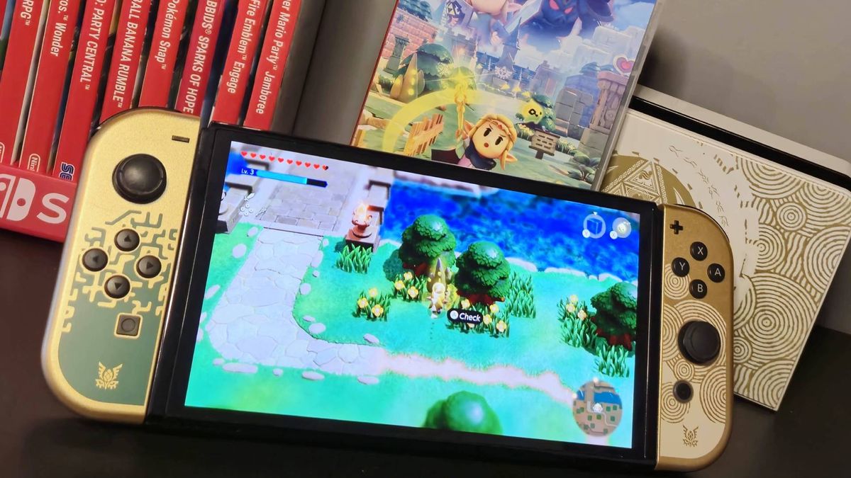 Image of Echoes of Wisdom running on the Tears of the Kingdom OLED Nintendo Switch.