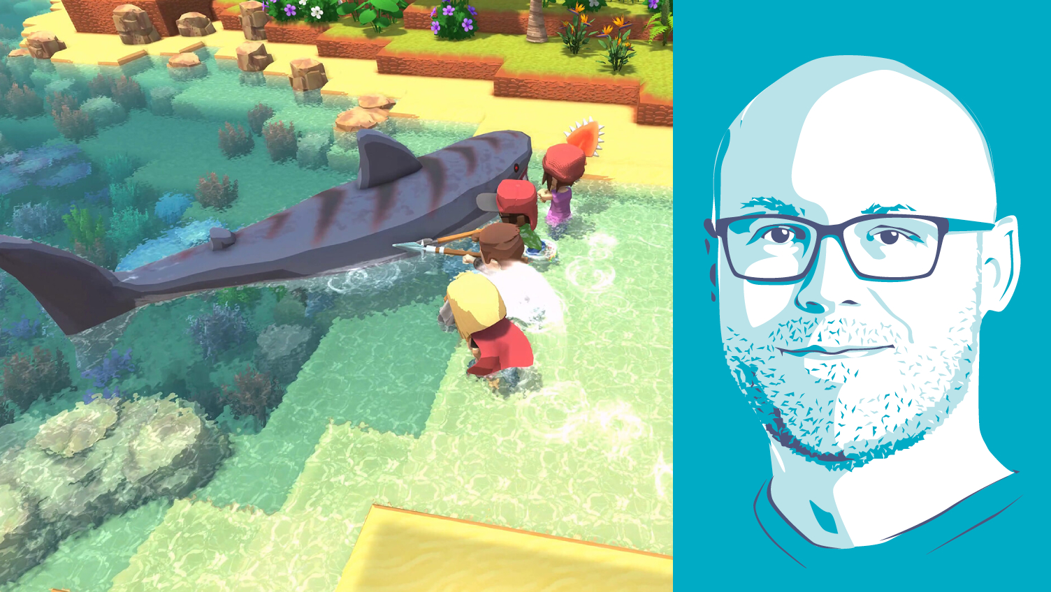 Dinkum composite with headshot of PC Gamer writer Christopher Livingston
