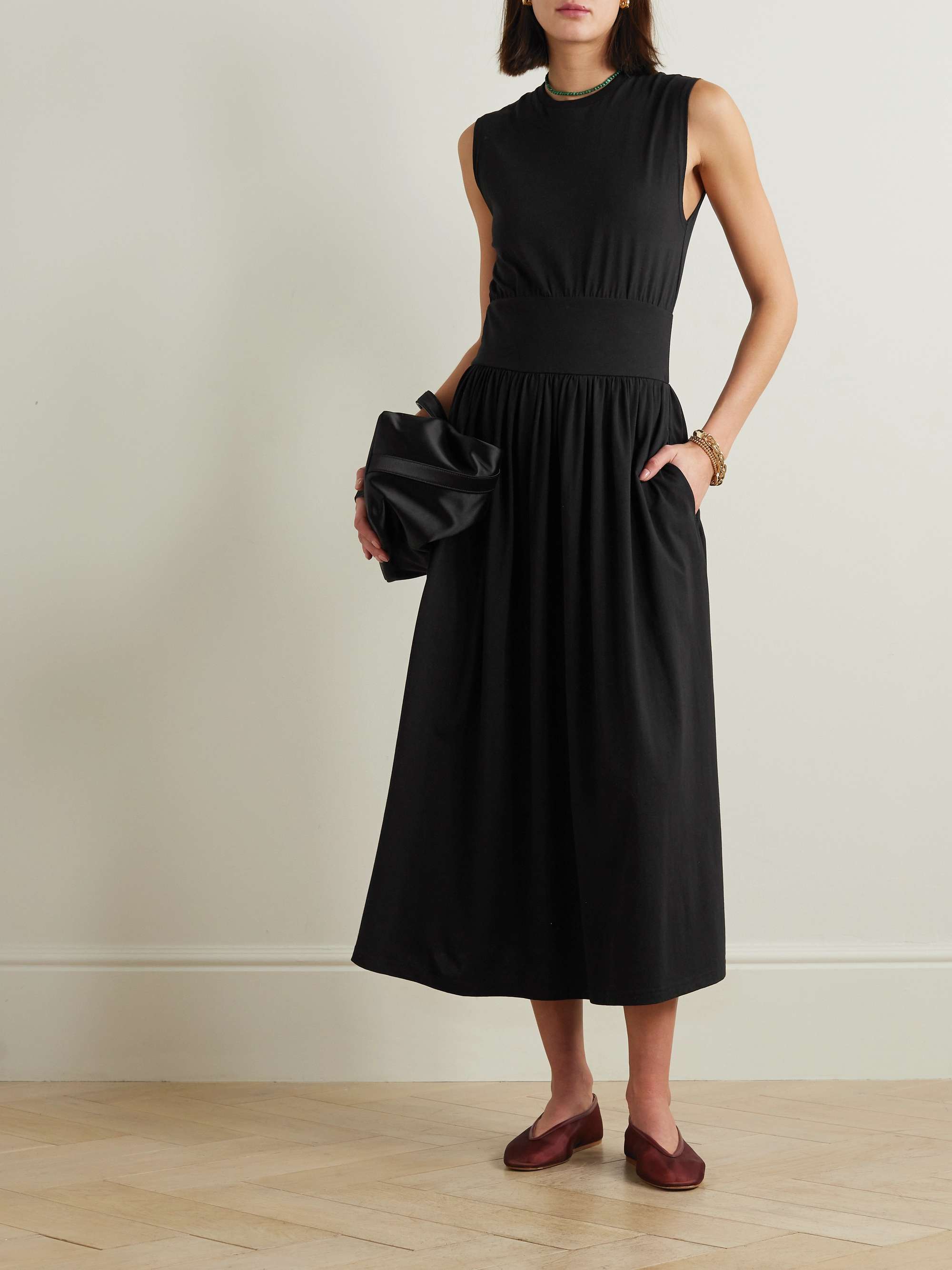 Pleated Organic Cotton-Jersey Midi Dress
