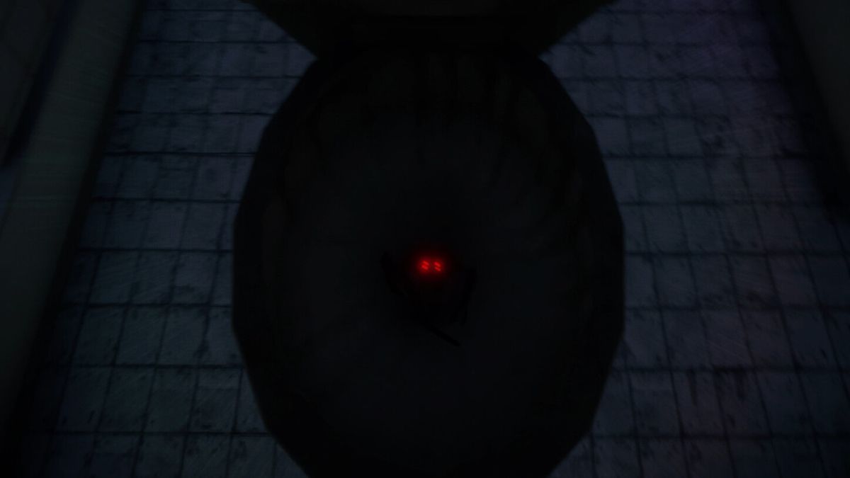 Toilet Spiders screenshot - a giant red-eyed spider in a filthy toilet