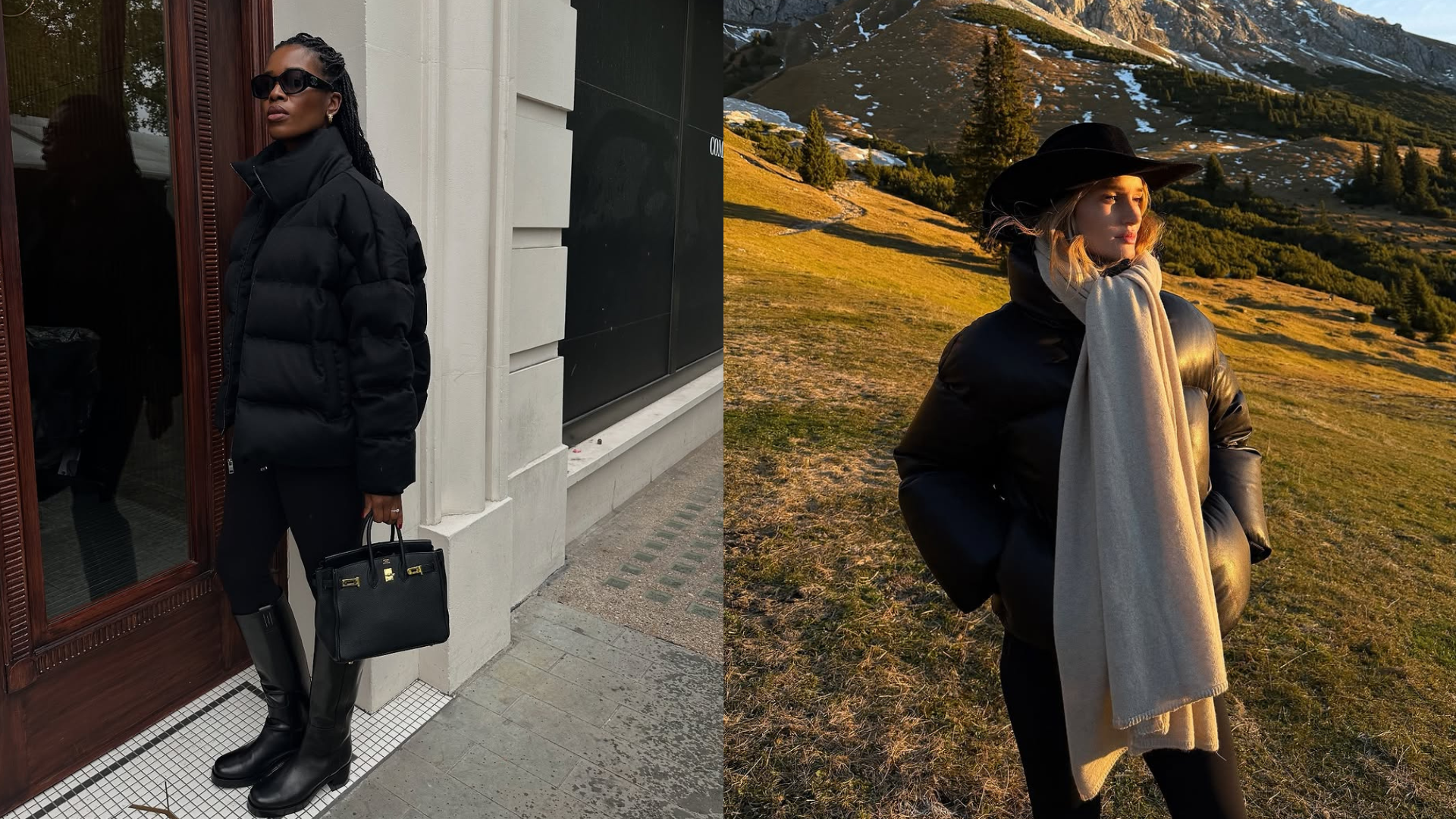 woman wearing wearing puffer coat outfit 2025